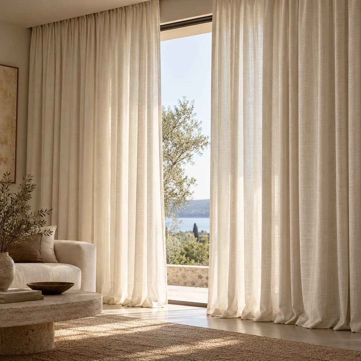 Cortinas de tecido com acabamento e caimento em destaque
